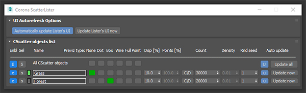 Corona Renderer 1.5 ScatterLister