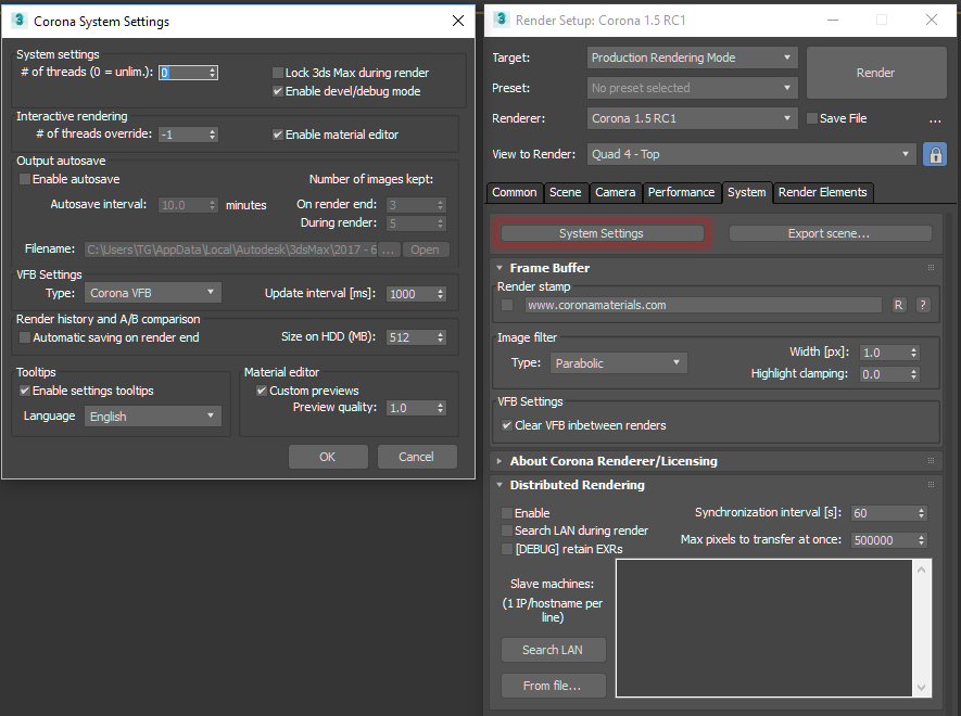 render setup system vray settings 2016