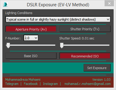 Mohammadreza Mohseni DSLR exposure script UI