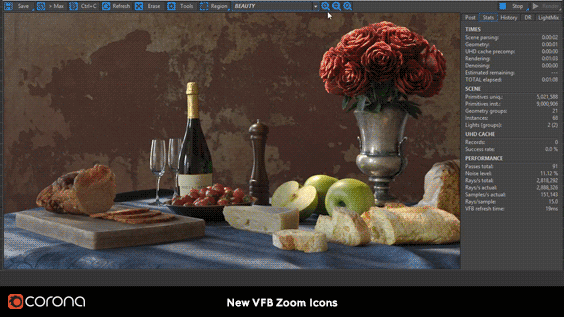 Corona Renderer 1.7, new VFB Zoom icons