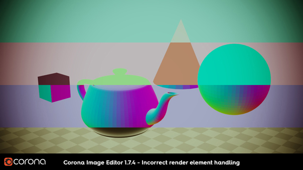 Corona Renderer 2, CIE 1.7.4 incorrect render element handling