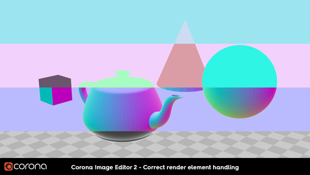 Corona Renderer 2, CIE 2 correct render element handling