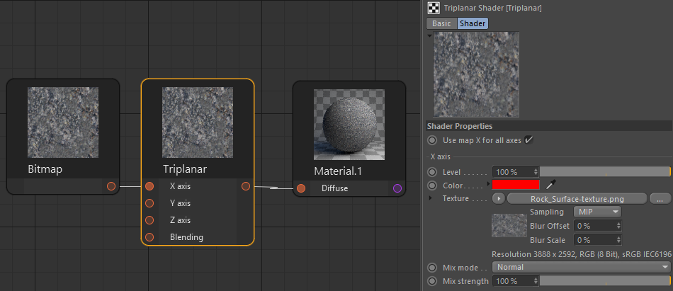 Corona Renderer for Cinema 4D, Triplanar material set up