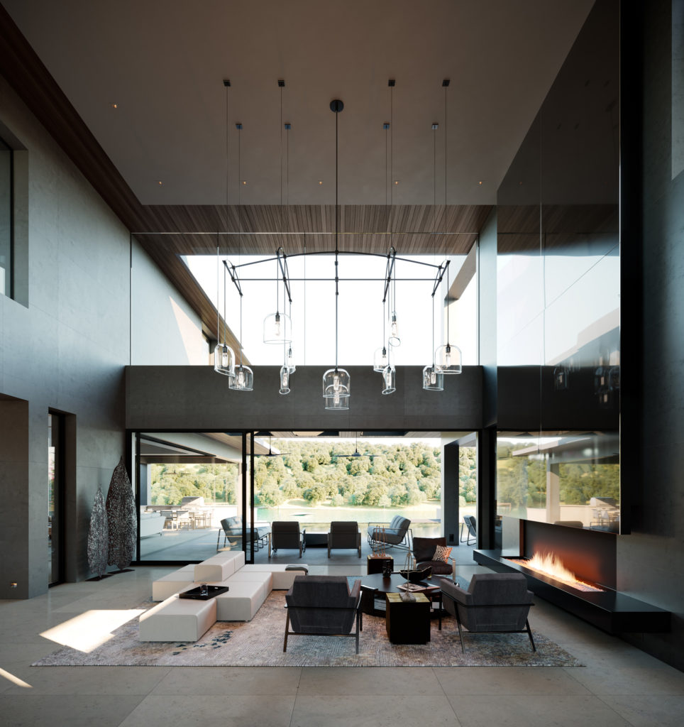 Corona Renderer Recent Spaces theConstruct, standard render of Lake ATX Great Room scene