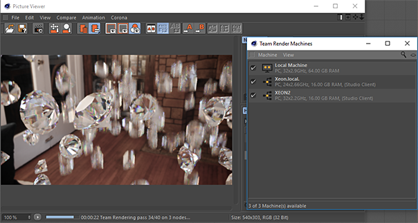 Corona Renderer 3 for Cinema 4D works with Team Render