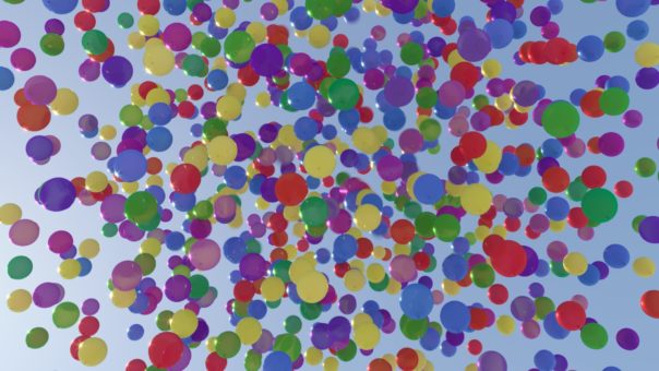 Corona Renderer 5 for Cinema 4D - All these balloons share a single material - the Multi Shader randomizes their colors.