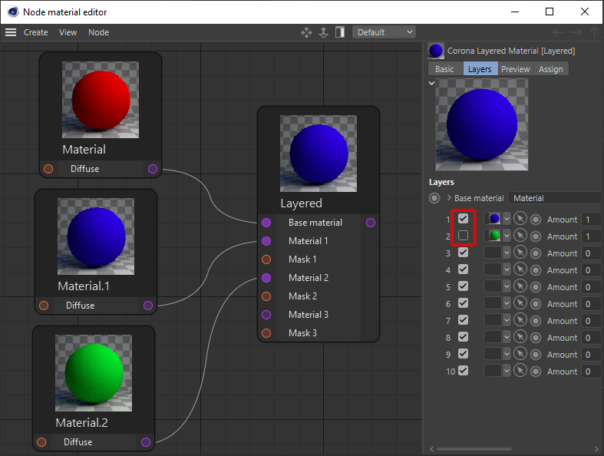 Corona Renderer 5 for Cinema 4D - You can now toggle any layer in the Corona Layered Material on or off