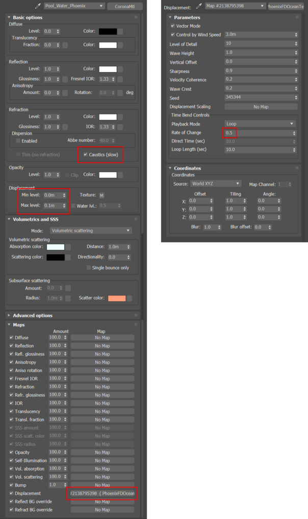 The material settings used by Recent Spaces in the scene