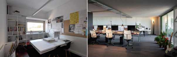 Okdraw, old and new office spaces - photograph by Nuno M.Sousa (left), and by José Campos Photography (right)