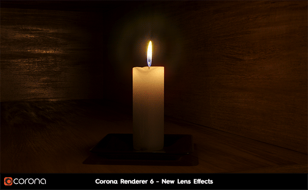 Corona Renderer 6, new Lens Effects, candle example