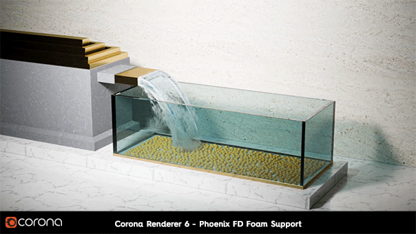 Corona Renderer 6, support for Phoenix FD Foam, fish tank example