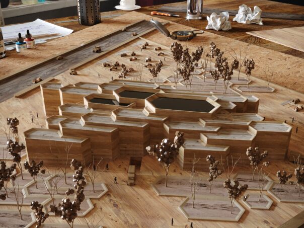 Inspired by the hexagonal forms of a beehive - Wooden architectural model