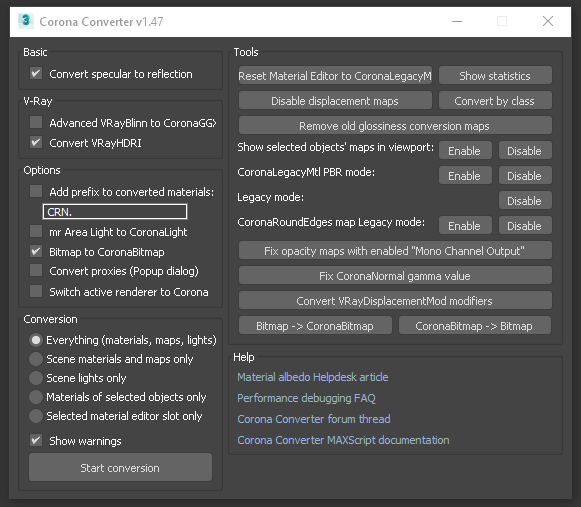 Corona converter нет в меню