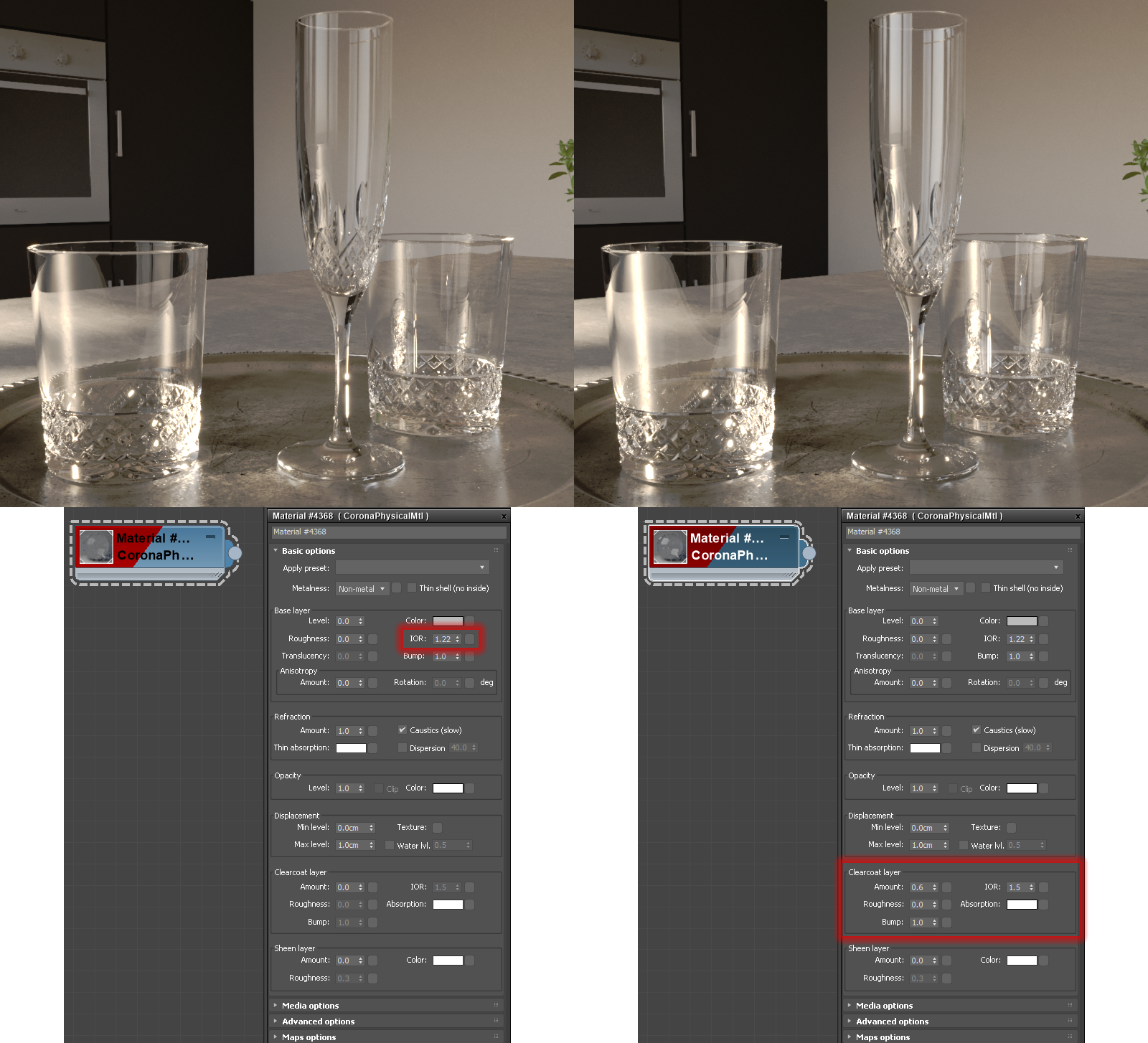 a) Real-time transparency change and layer appearance in the 3D