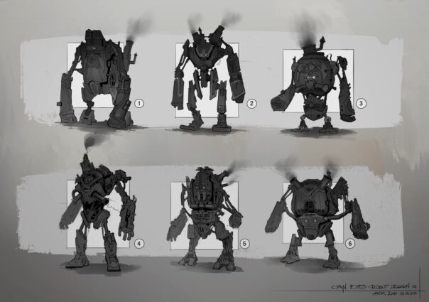 Concept art for the robot character Cyan Eyed - Ryan Grobins